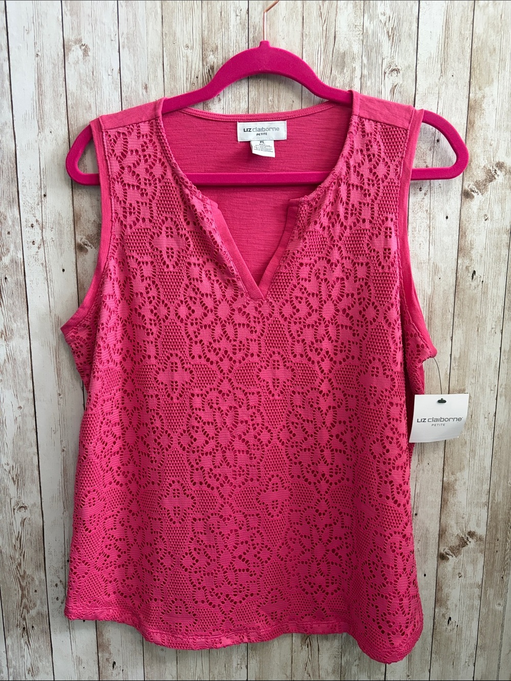 Liz Claiborne Hot Pink Crochet V-Neck Sleeveless Top